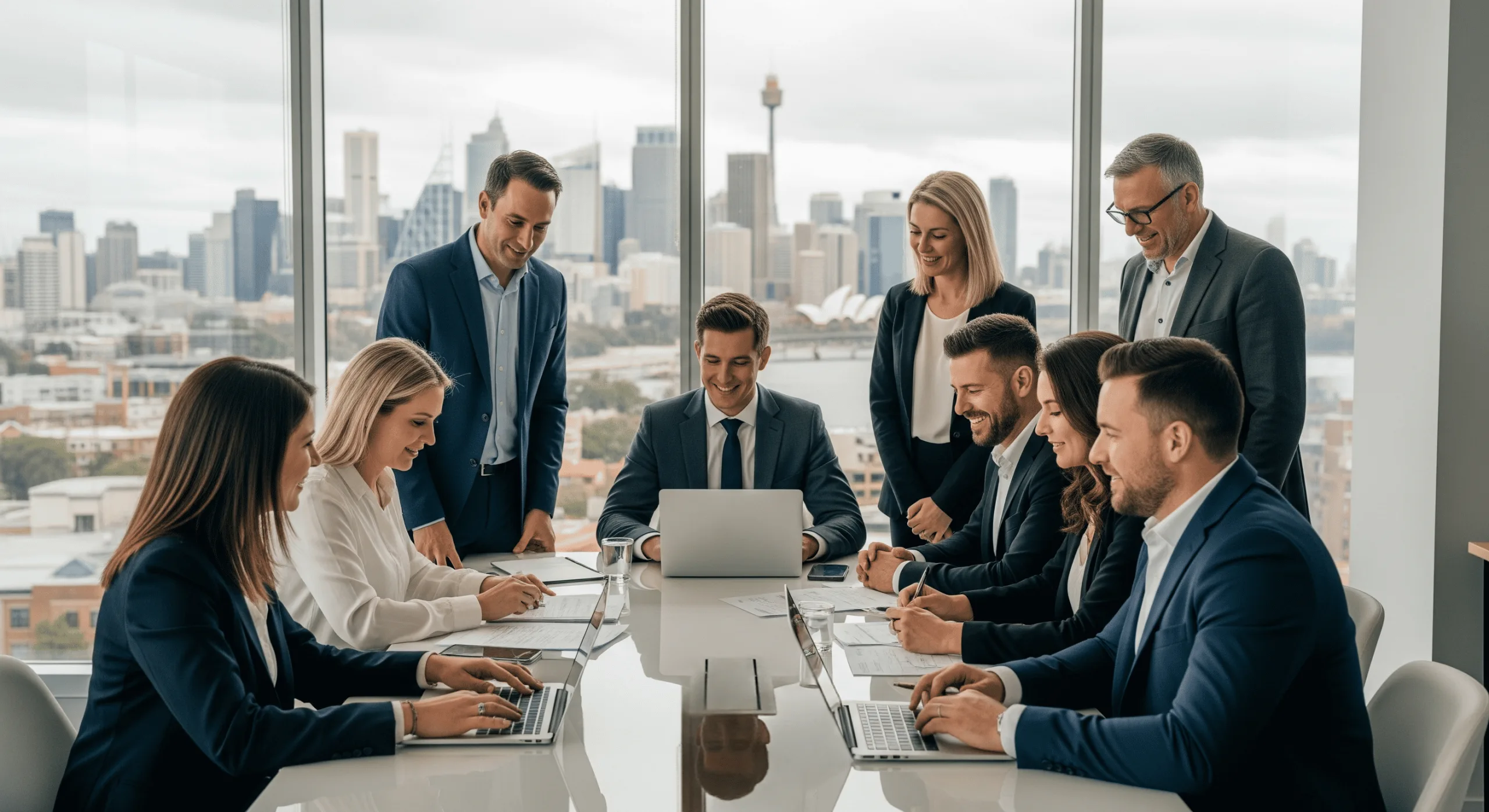 Team of Australian business professionals in a boardroom discussing why tax advisory services are crucial for small businesses.