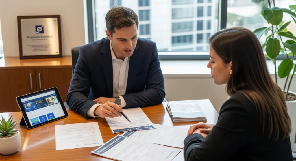 Professional business advisor reviewing company formation documents with a client during a consultation in a modern corporate office.