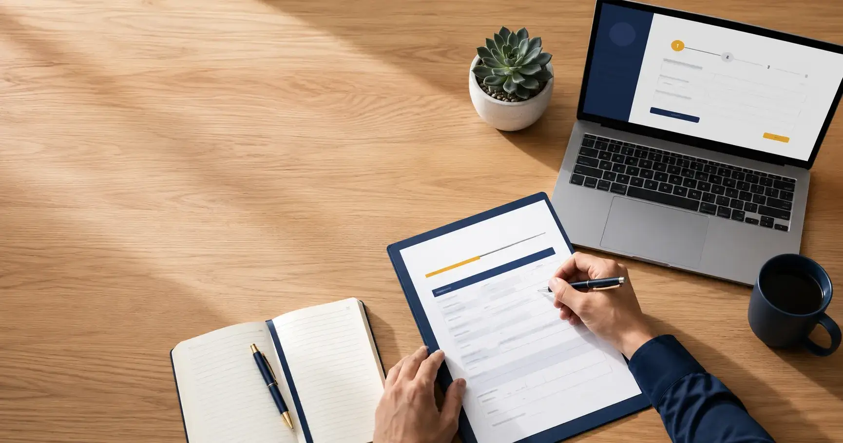 Person filling out a business registration document on a desk in Australia